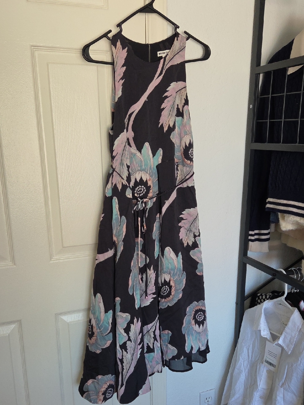 Whistles Black Maxi Dress with Pastel Pink & Blue Floral Print